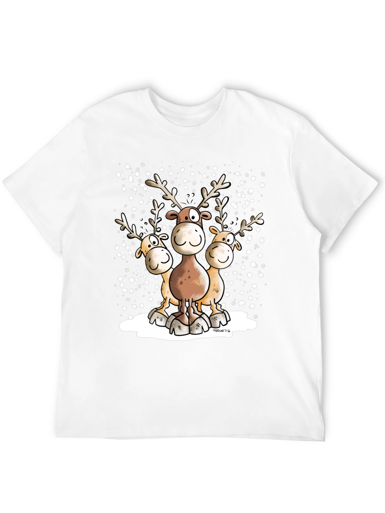 Cartoon Reindeer Crewneck Graphic T-Shirt