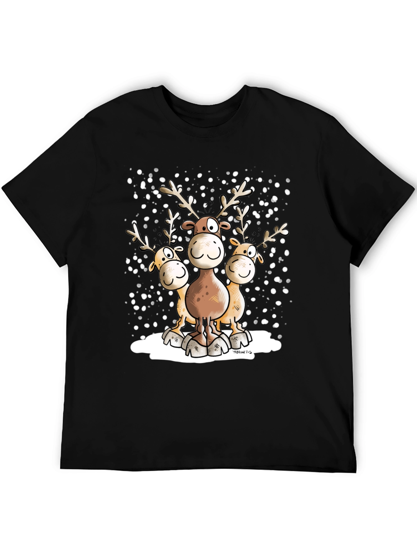 Cartoon Reindeer Crewneck Graphic T-Shirt