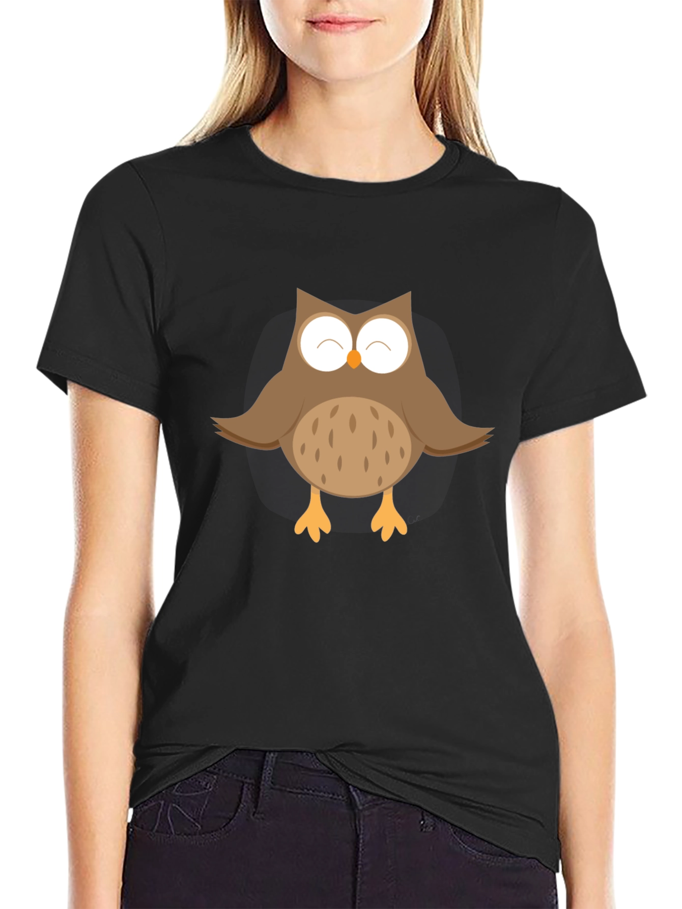 Cute Owl Graphic Black T-Shirt