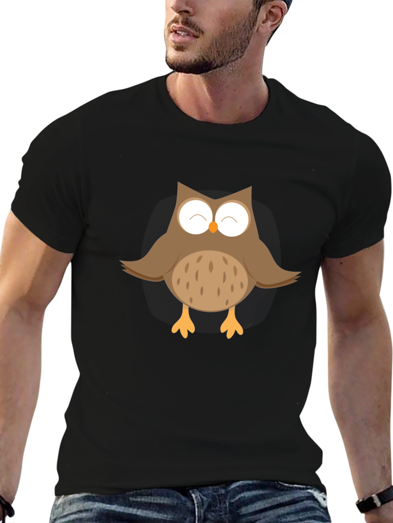 Cute Owl Graphic Black T-Shirt