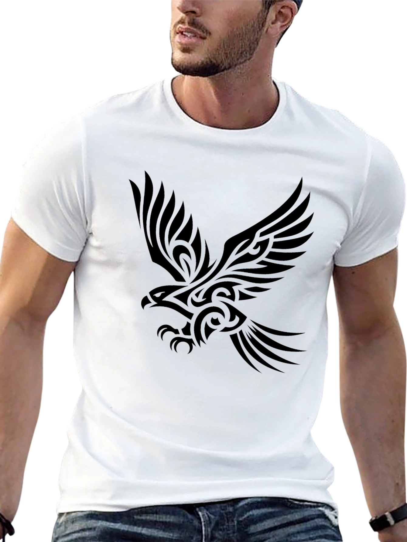 Tribal Eagle Print Black T-Shirt