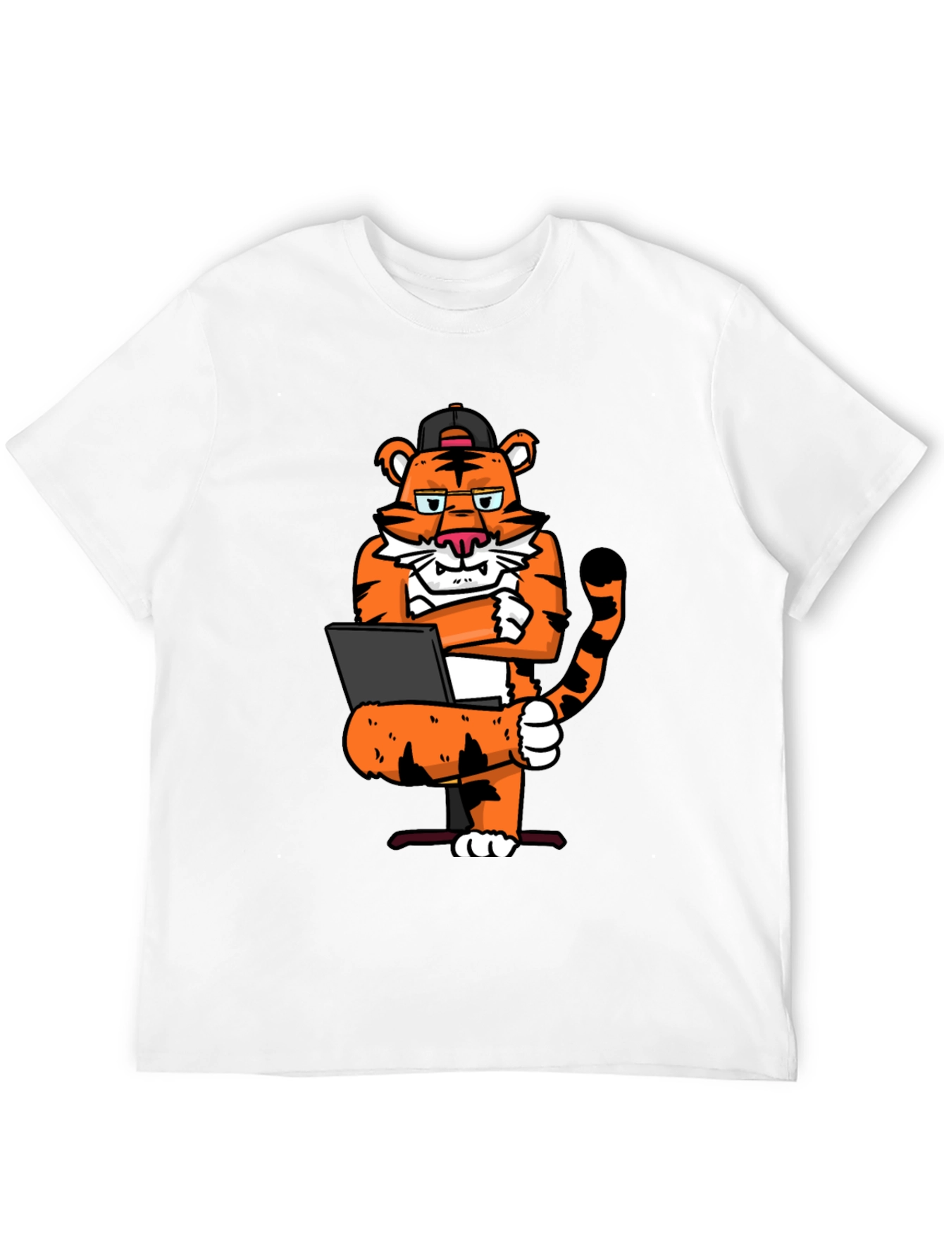 Cool Tiger Working on Laptop Graphic T-Shirt