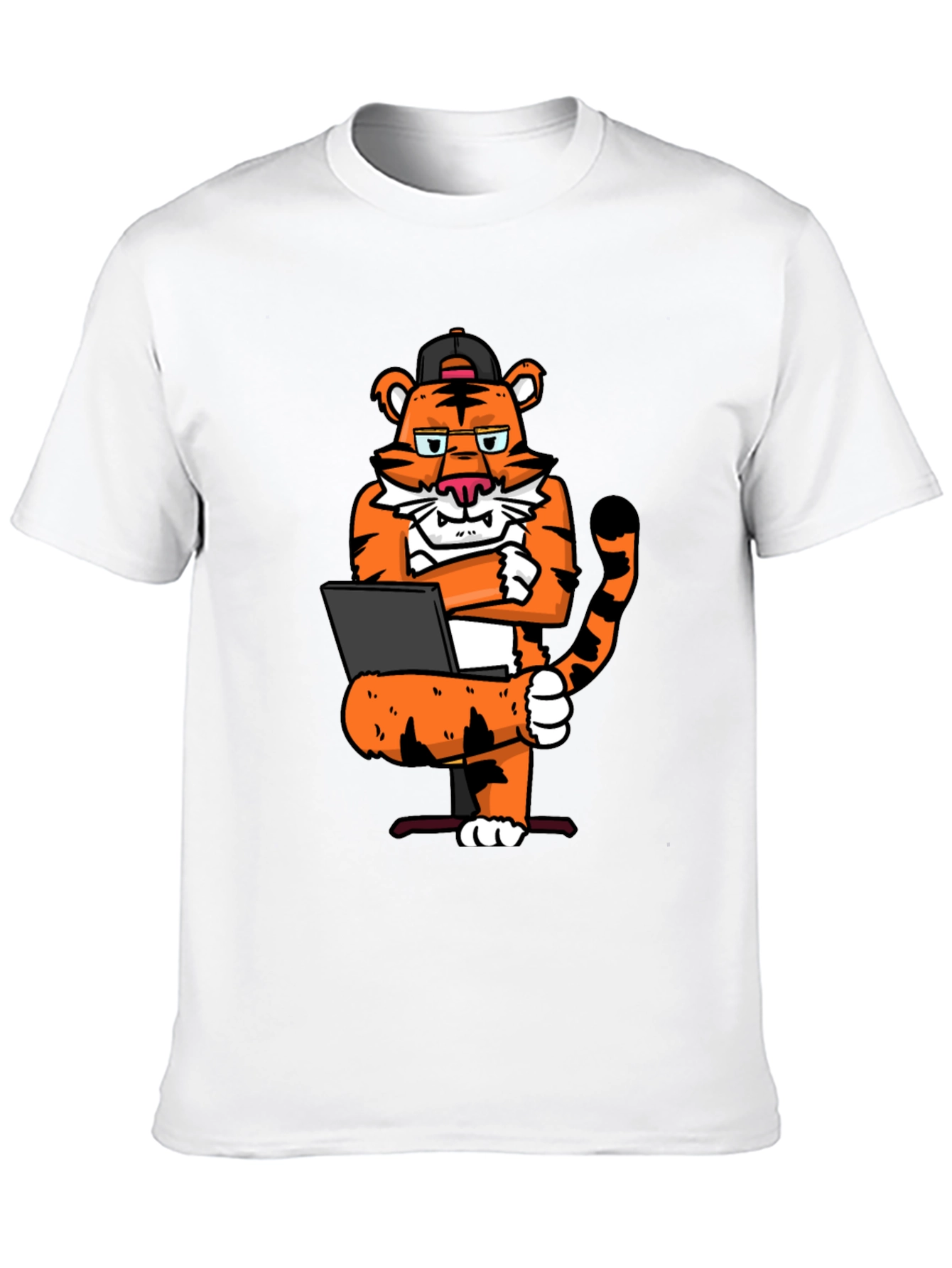 Cool Tiger Working on Laptop Graphic T-Shirt