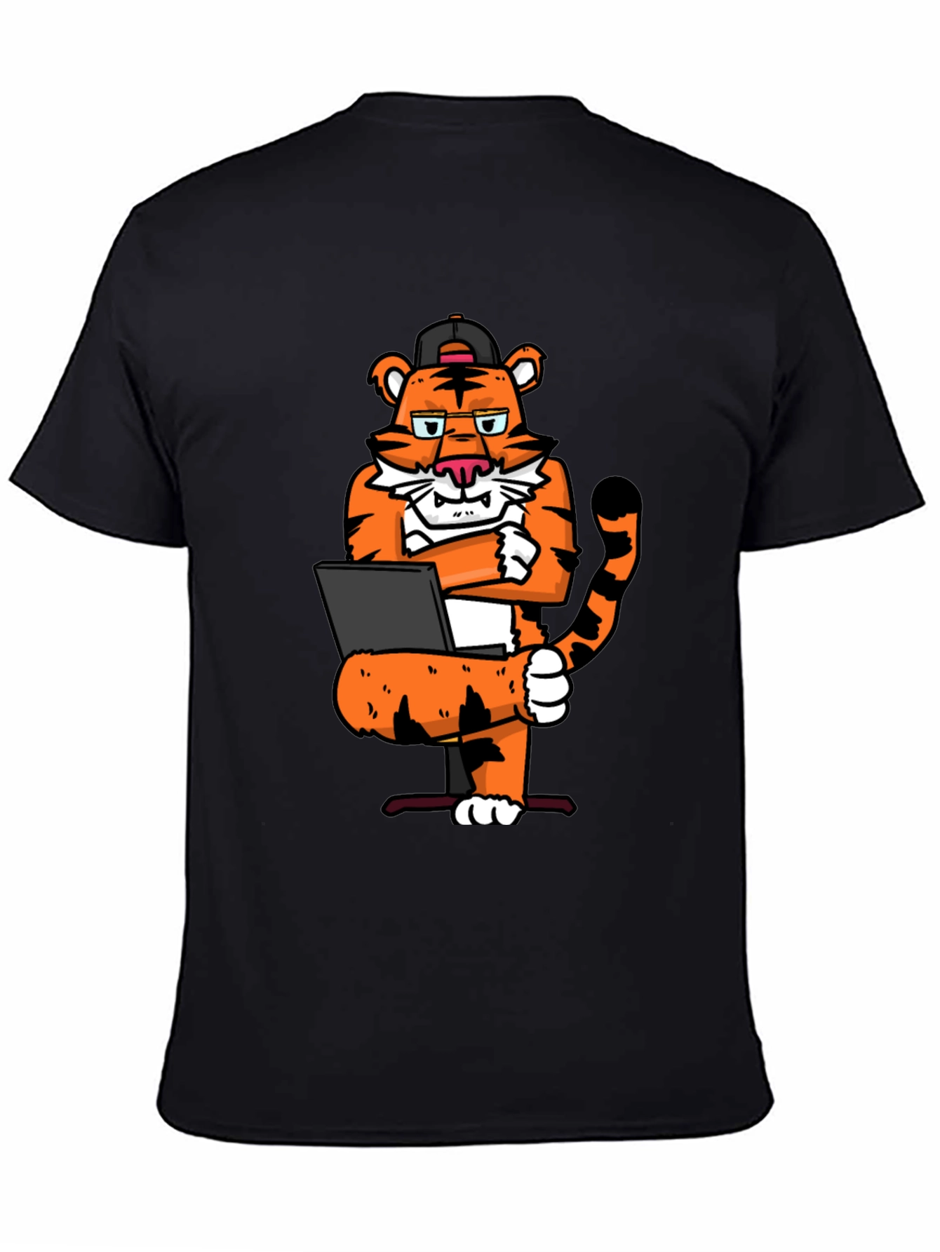 Cool Tiger Working on Laptop Graphic T-Shirt