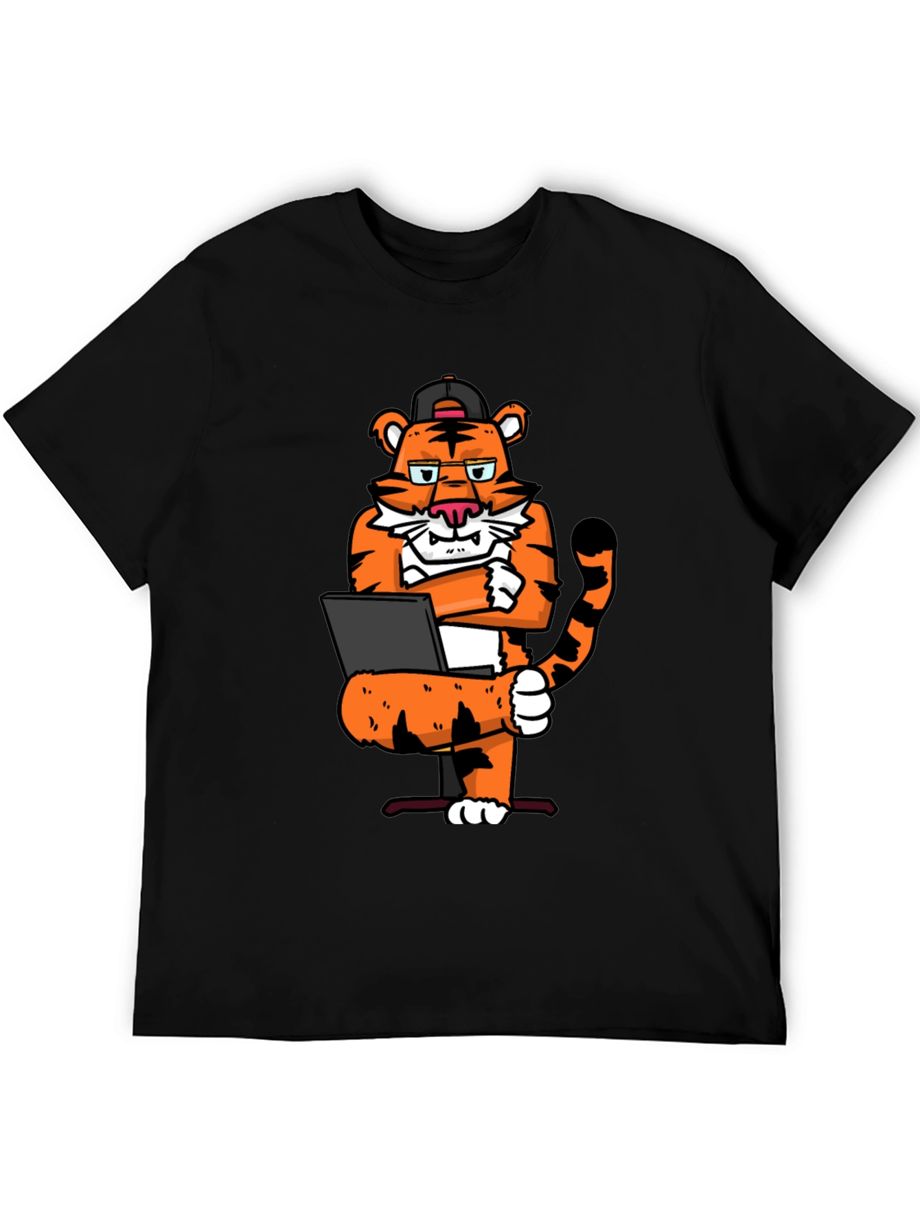 Cool Tiger Working on Laptop Graphic T-Shirt