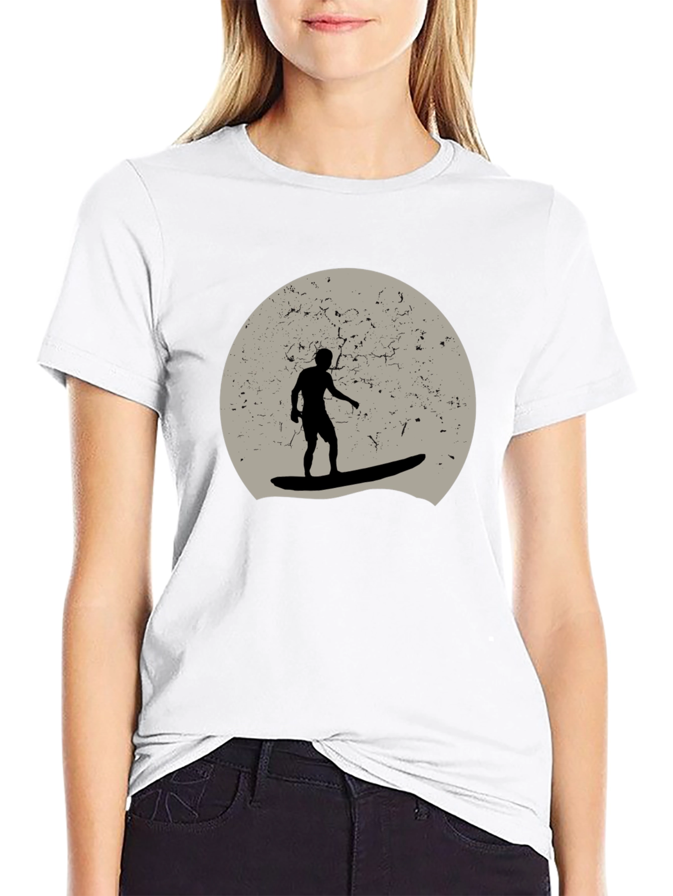 Surfer Silhouette Graphic T-Shirt - Black