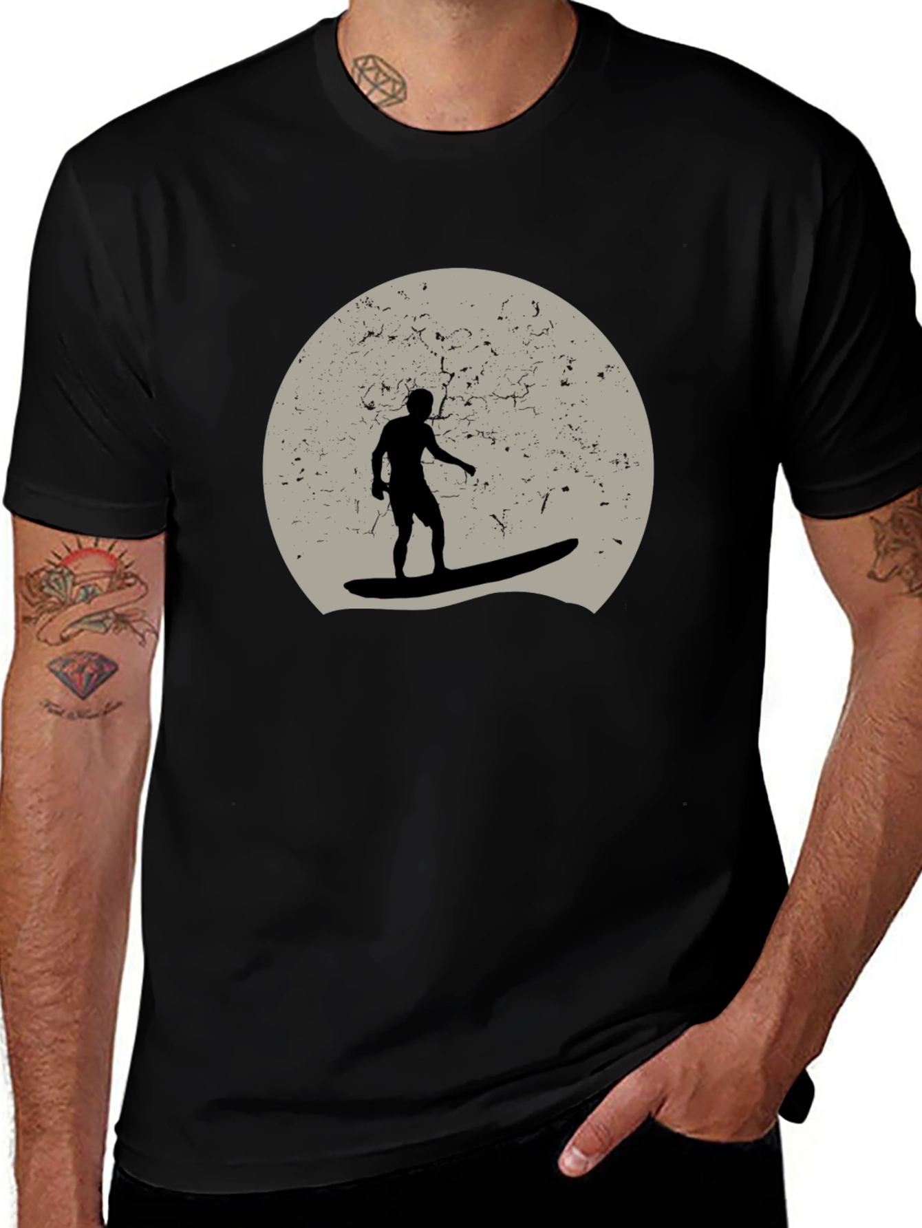 Surfer Silhouette Graphic T-Shirt - Black