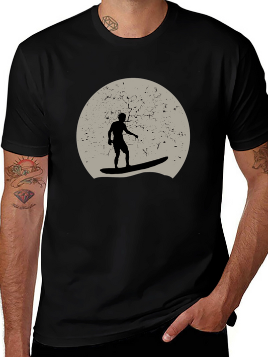 Surfer Silhouette Graphic T-Shirt - Black