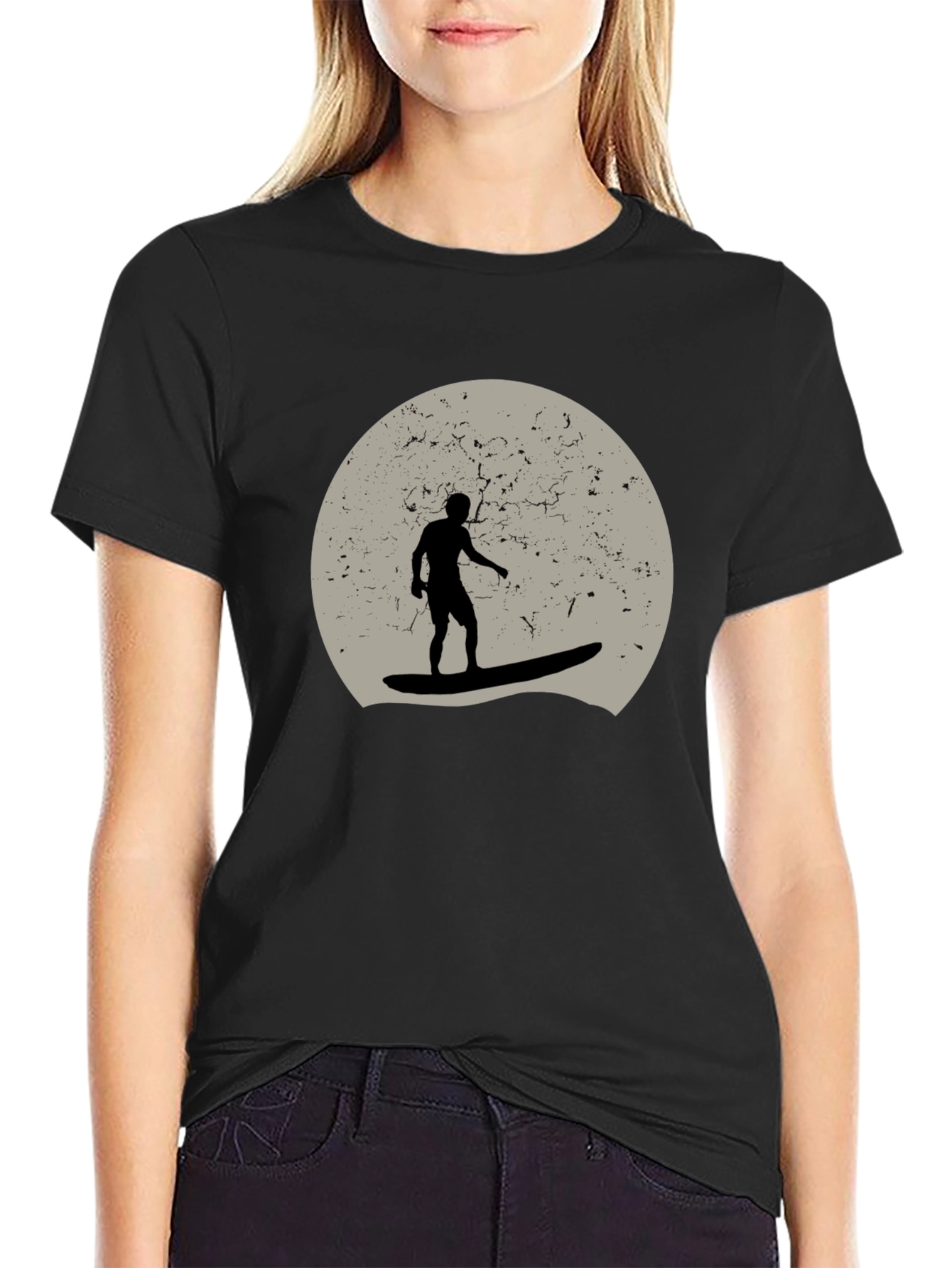 Surfer Silhouette Graphic T-Shirt - Black