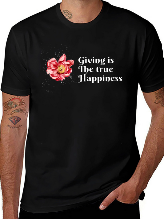 Floral Giving is True Happiness Black T-Shirt
