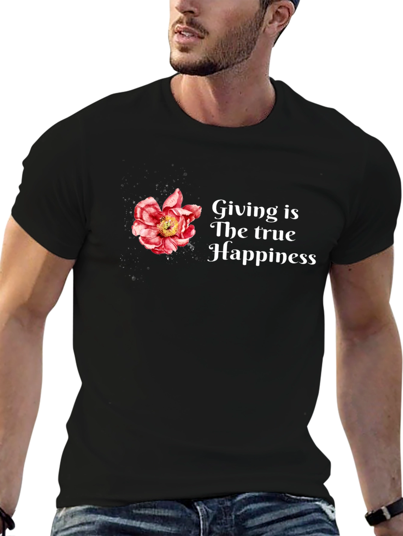 Floral Giving is True Happiness Black T-Shirt
