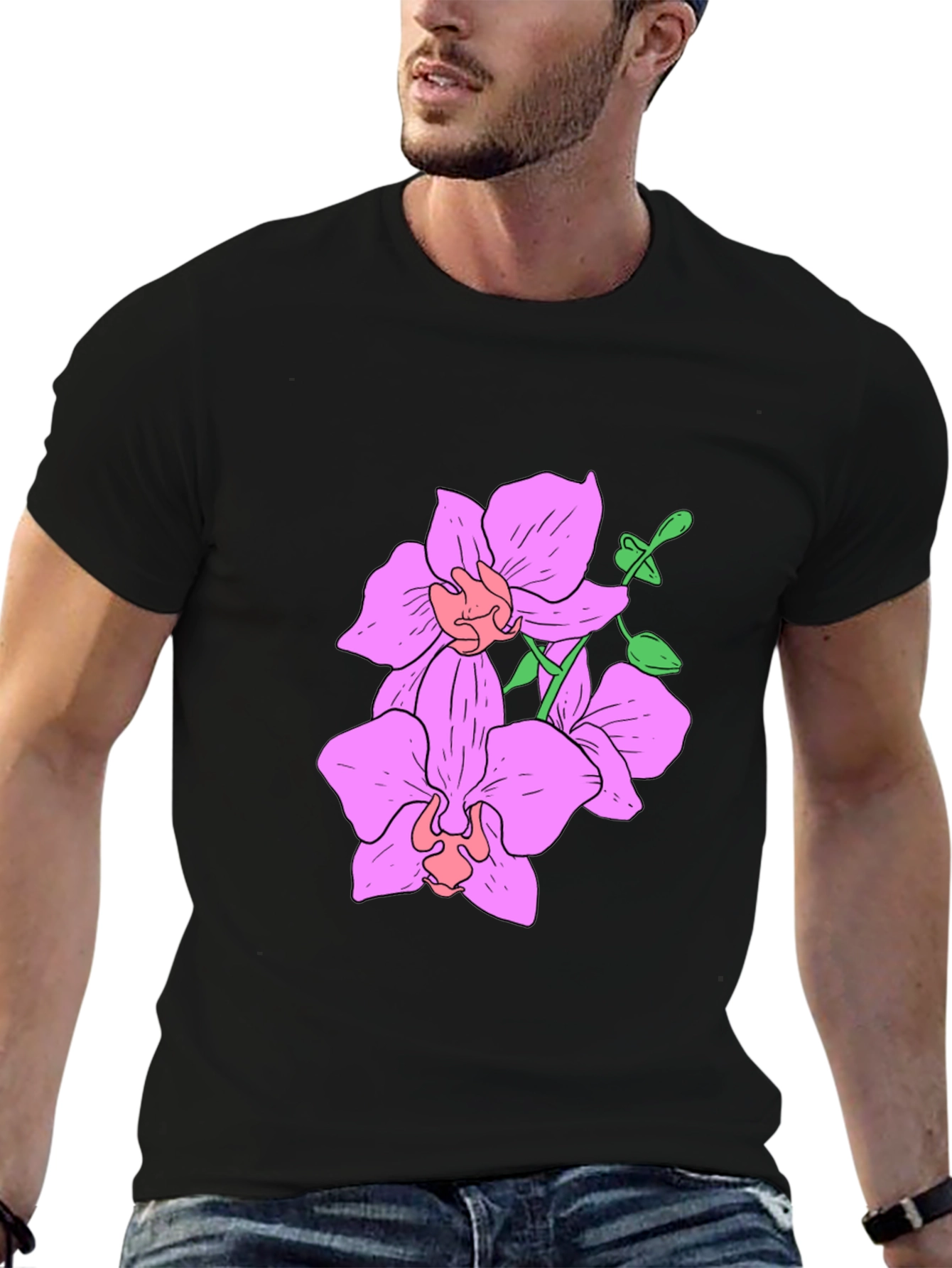 Floral Print Black T-Shirt for Men