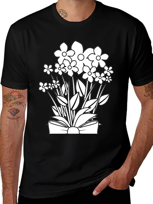 Floral Bouquet Graphic T-Shirt - Black Cotton Tee
