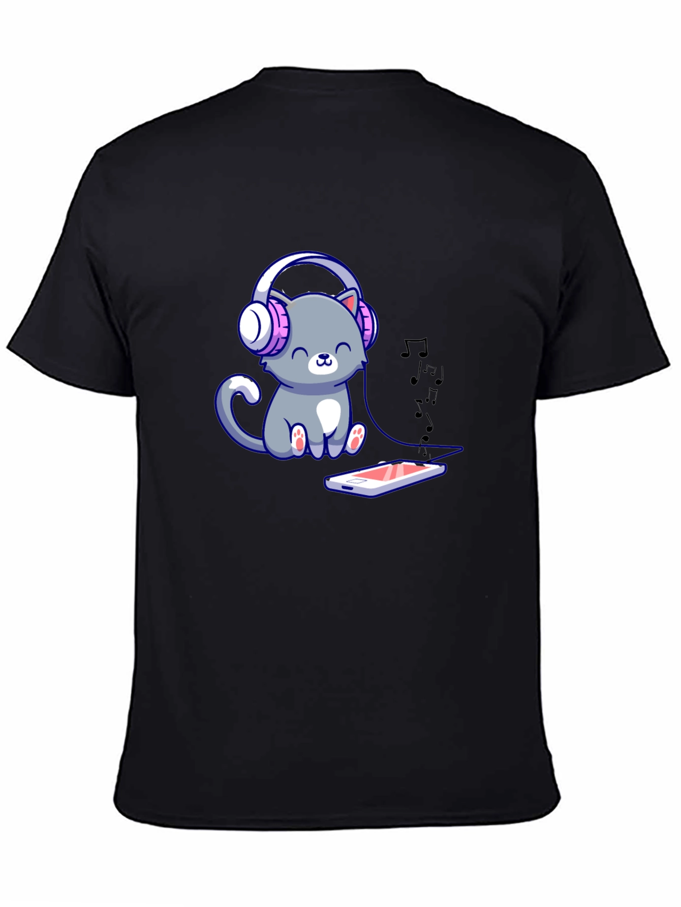 Cute Cat with Headphones Graphic Tee