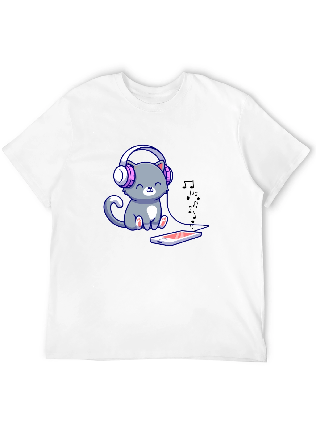 Cute Cat with Headphones Graphic Tee