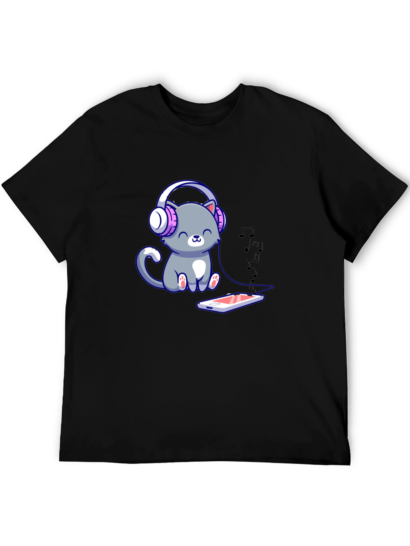 Cute Cat with Headphones Graphic Tee