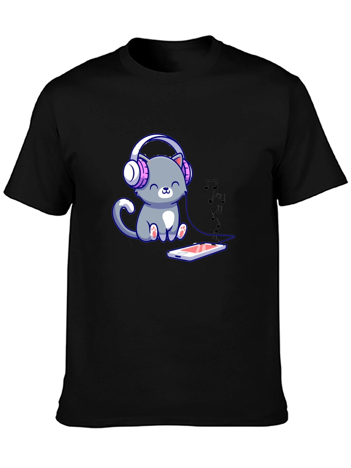 Cute Cat with Headphones Graphic Tee