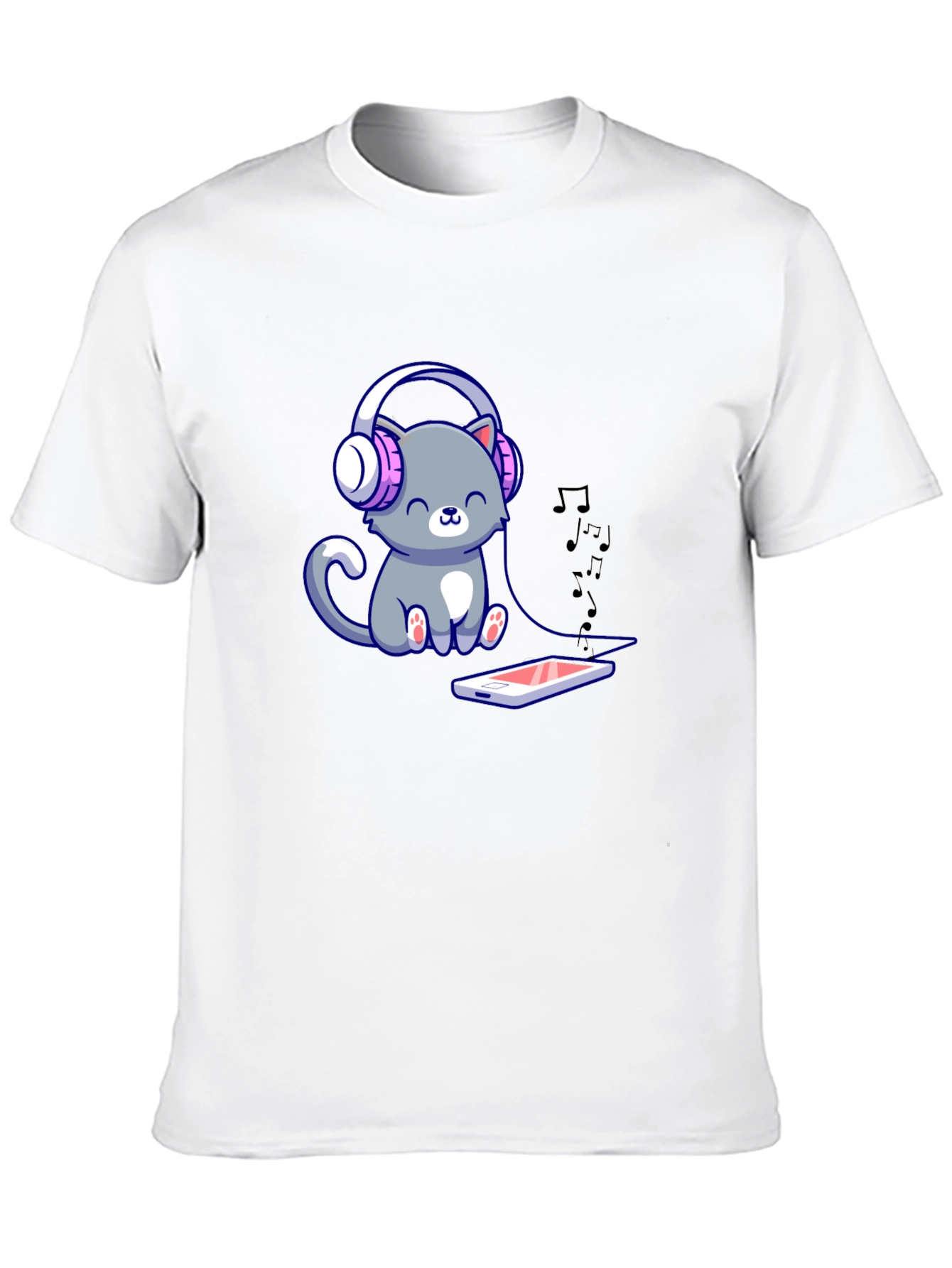 Cute Cat with Headphones Graphic Tee