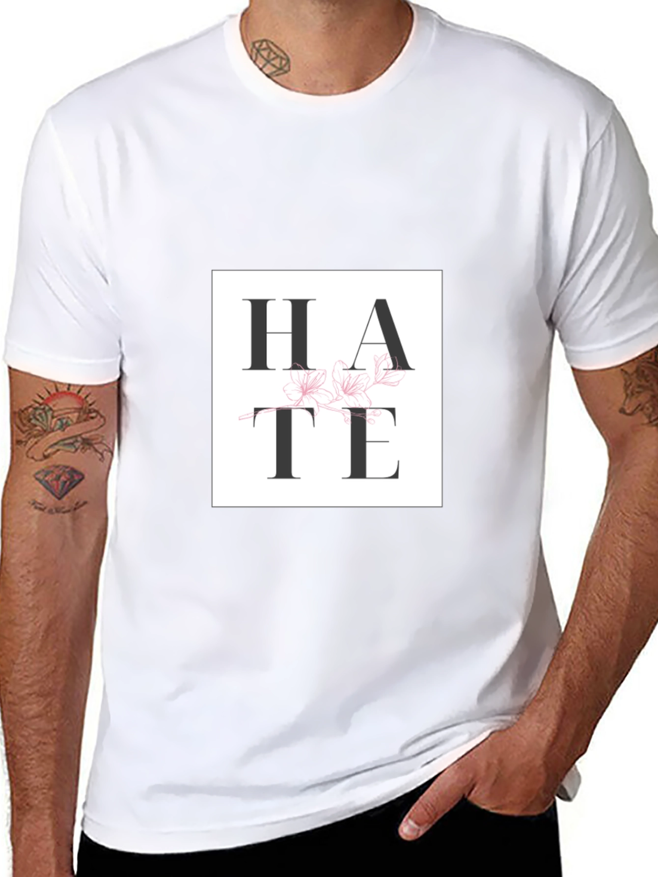 Hate Floral Graphic Print Black T-Shirt