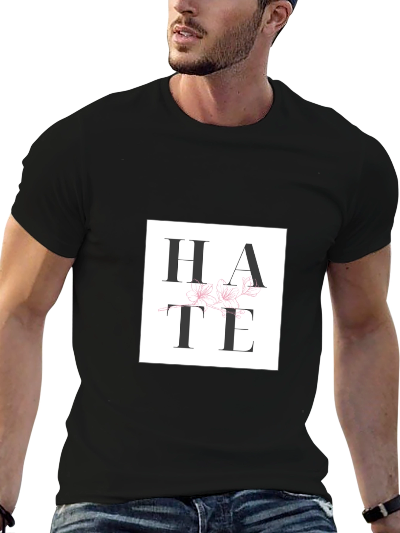 Hate Floral Graphic Print Black T-Shirt