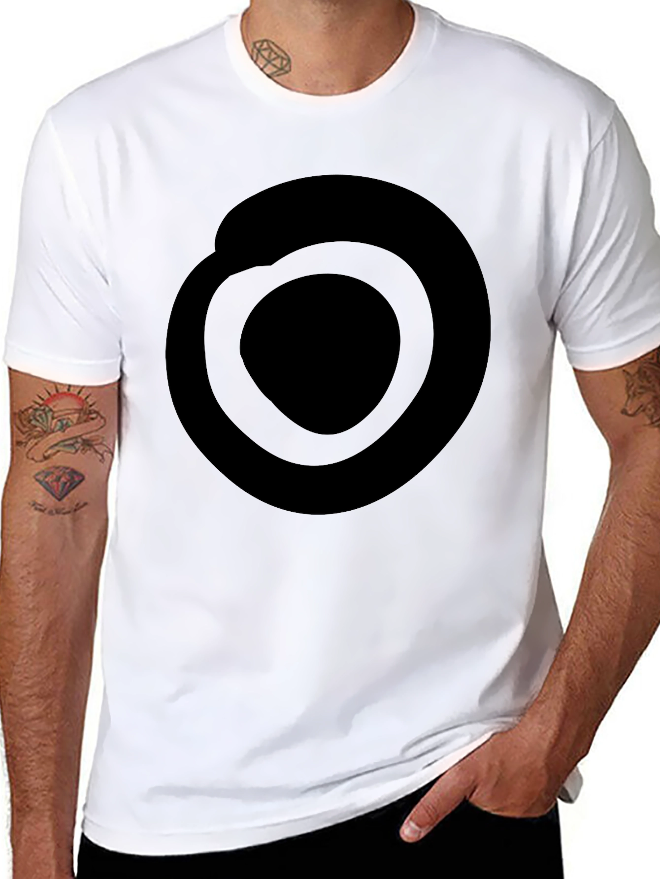 Mens Black Graphic Tee - Abstract Circle Design
