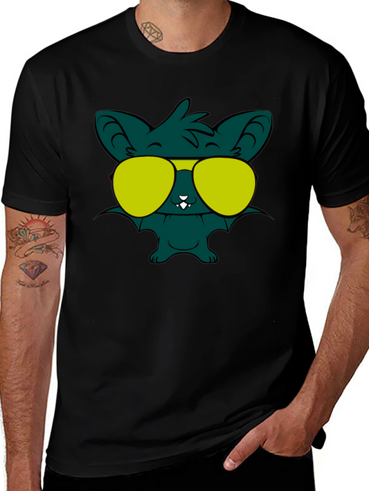 Cool Bat Graphic Tee - Black T-Shirt with Bat Sunglasses Design