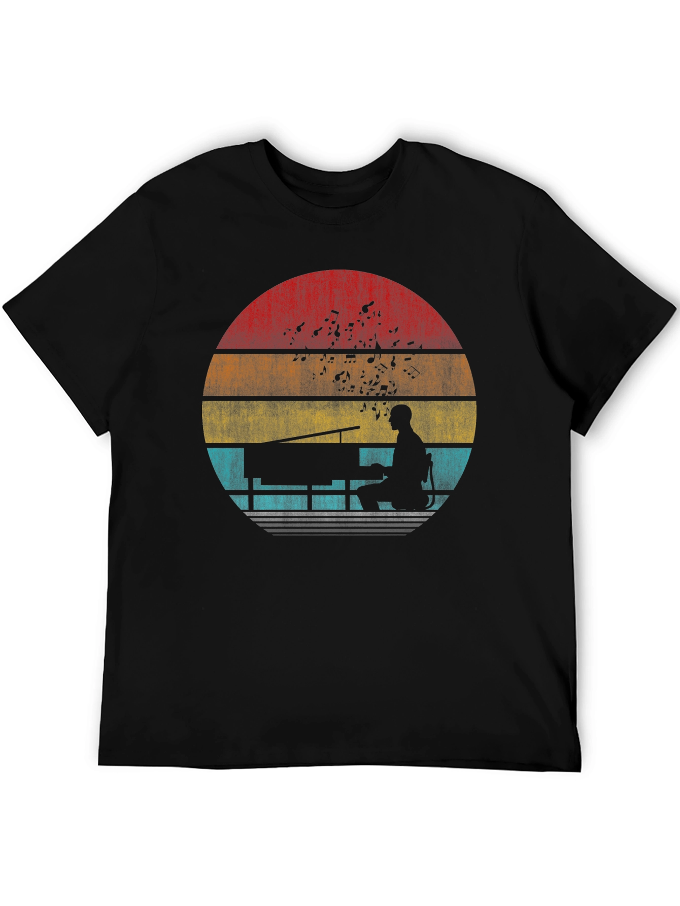 Retro Piano Player Sunset T-Shirt