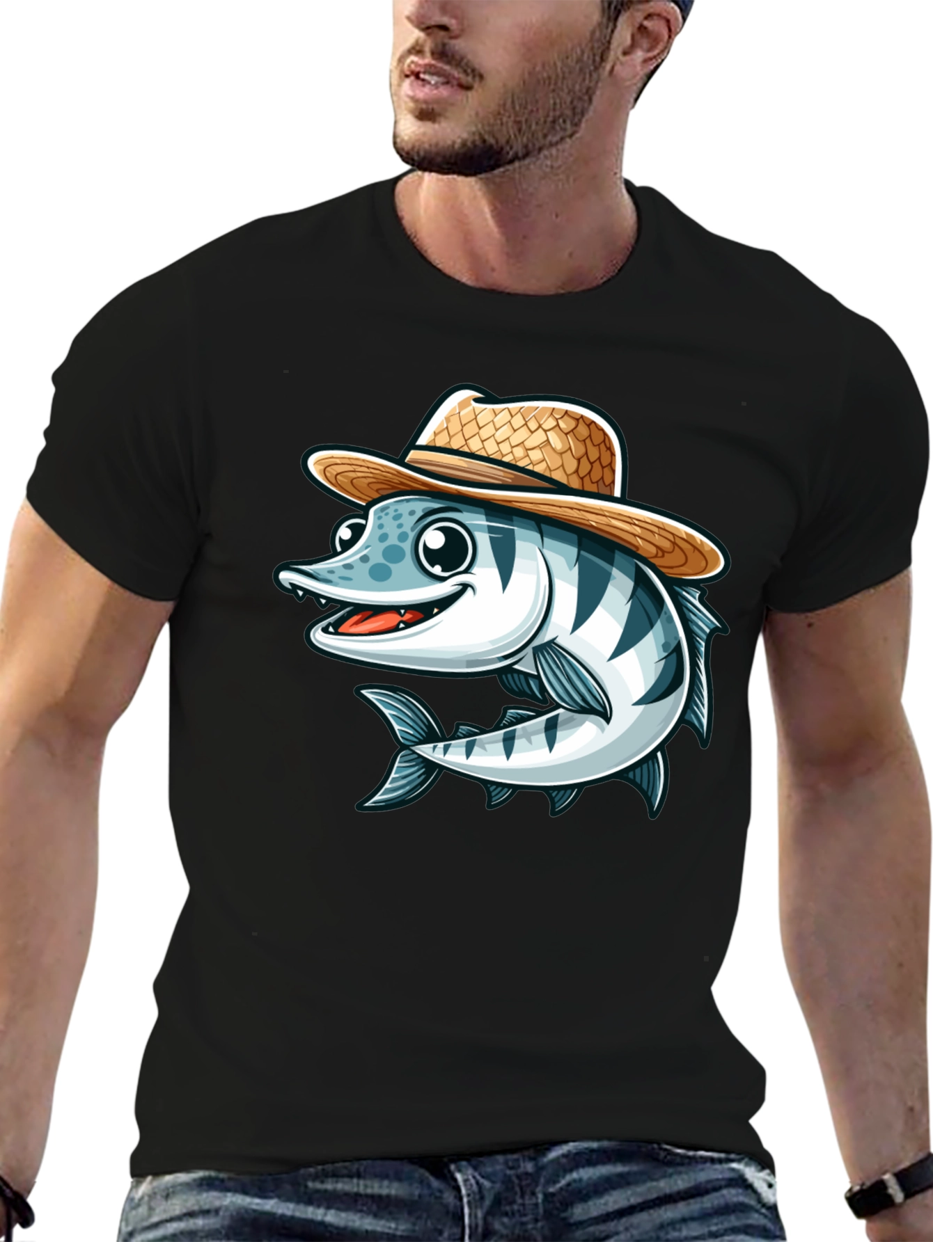 Cartoon Fish with Straw Hat T-Shirt