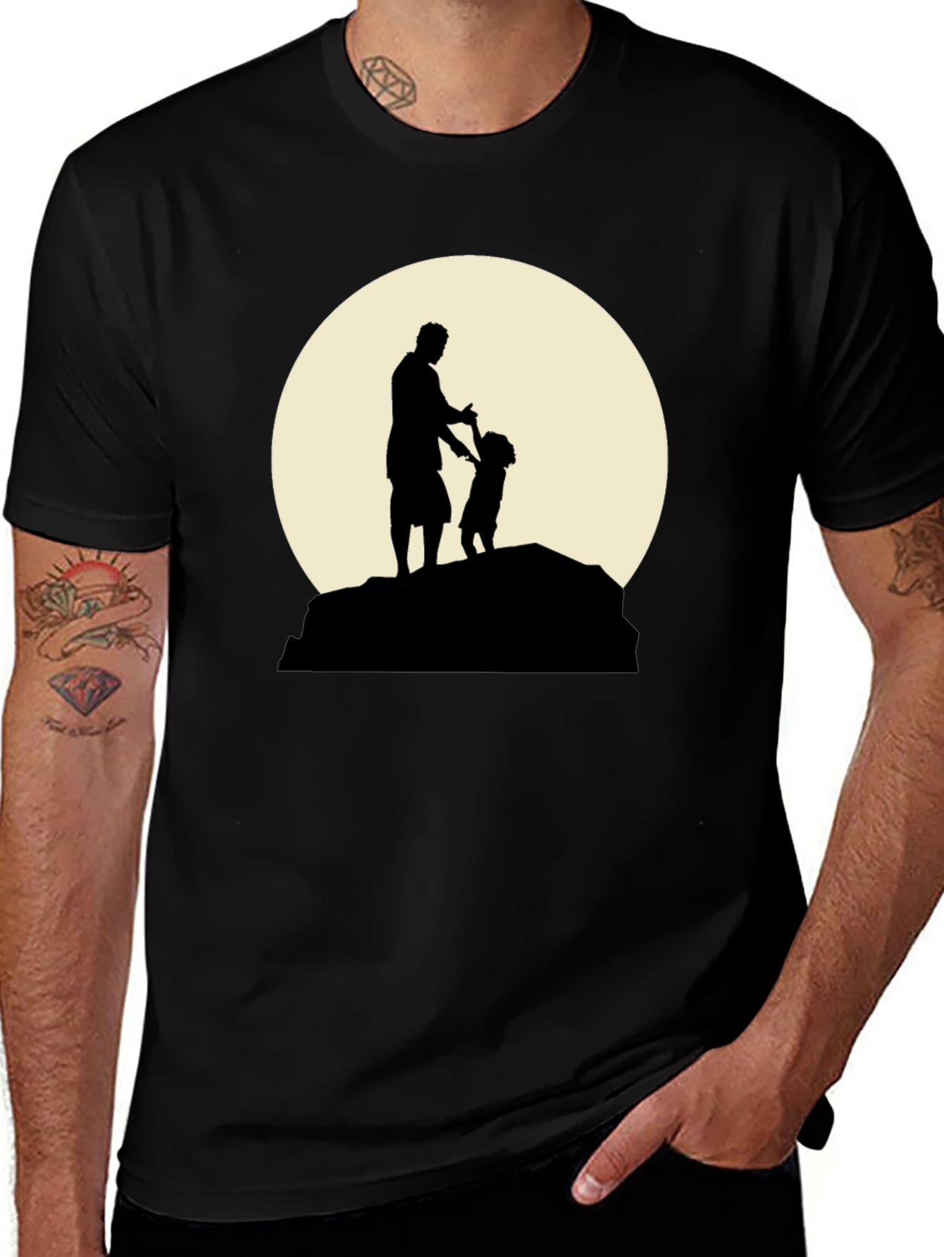 Father & Child Silhouette Black Graphic Tee