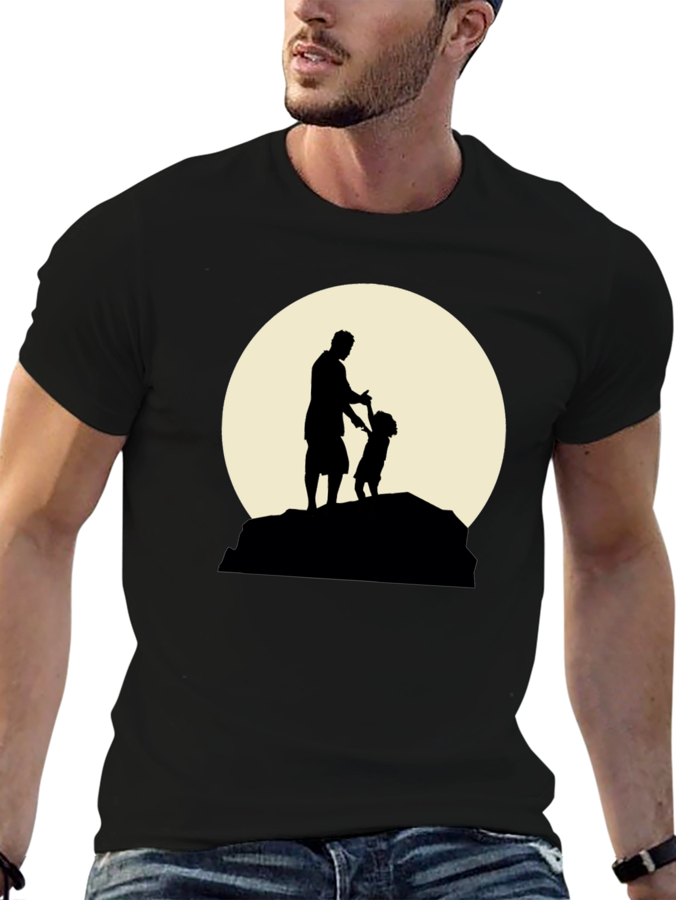 Father & Child Silhouette Black Graphic Tee