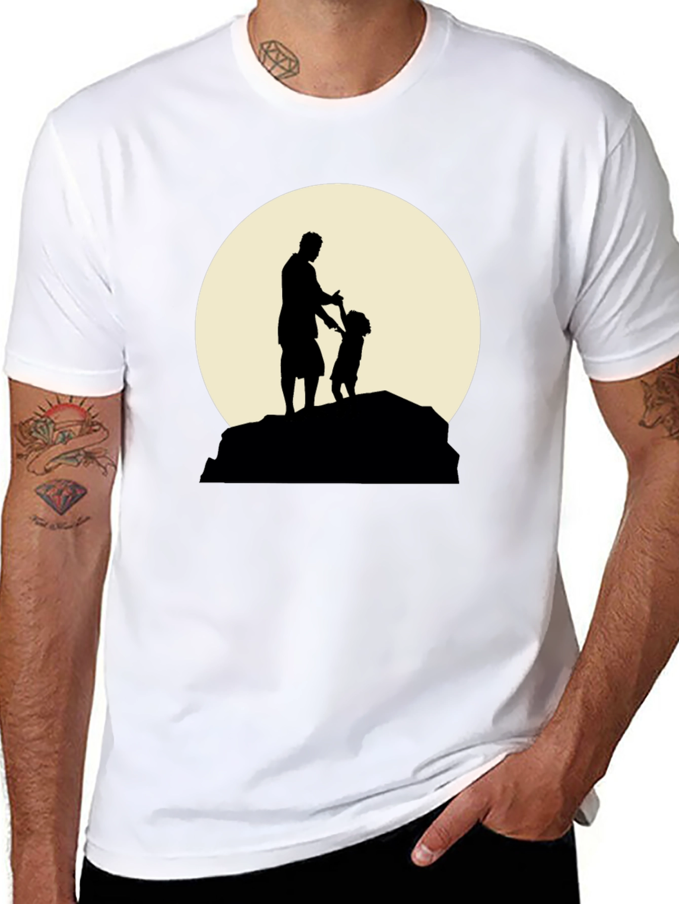 Father & Child Silhouette Black Graphic Tee