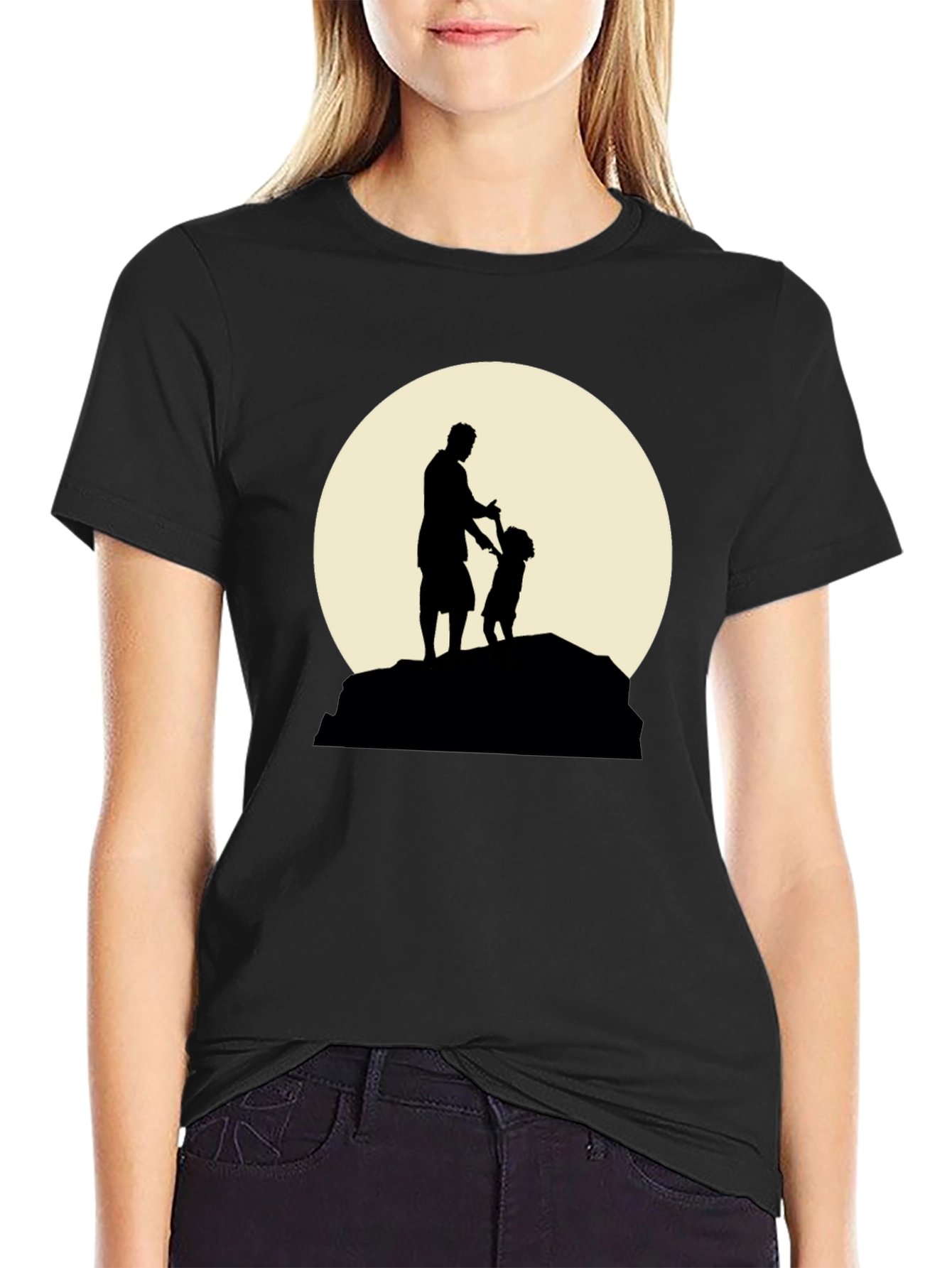 Father & Child Silhouette Black Graphic Tee
