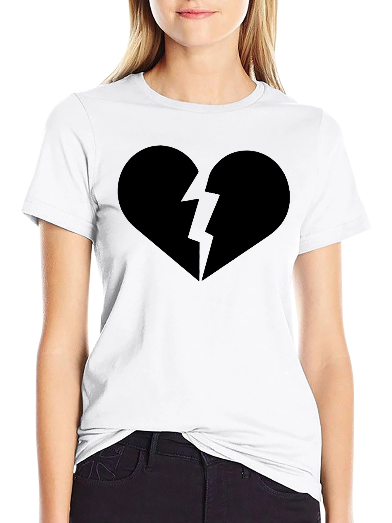 Broken Heart Graphic Tee - Casual Black T-Shirt