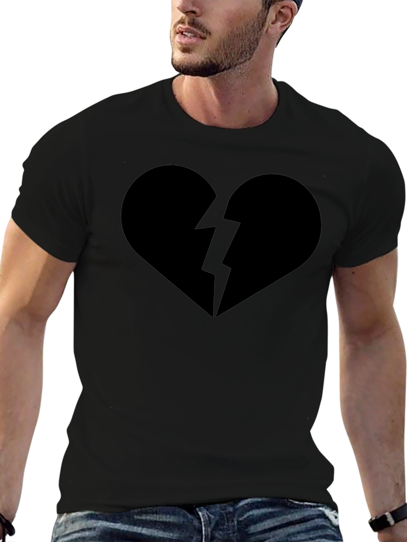 Broken Heart Graphic Tee - Casual Black T-Shirt