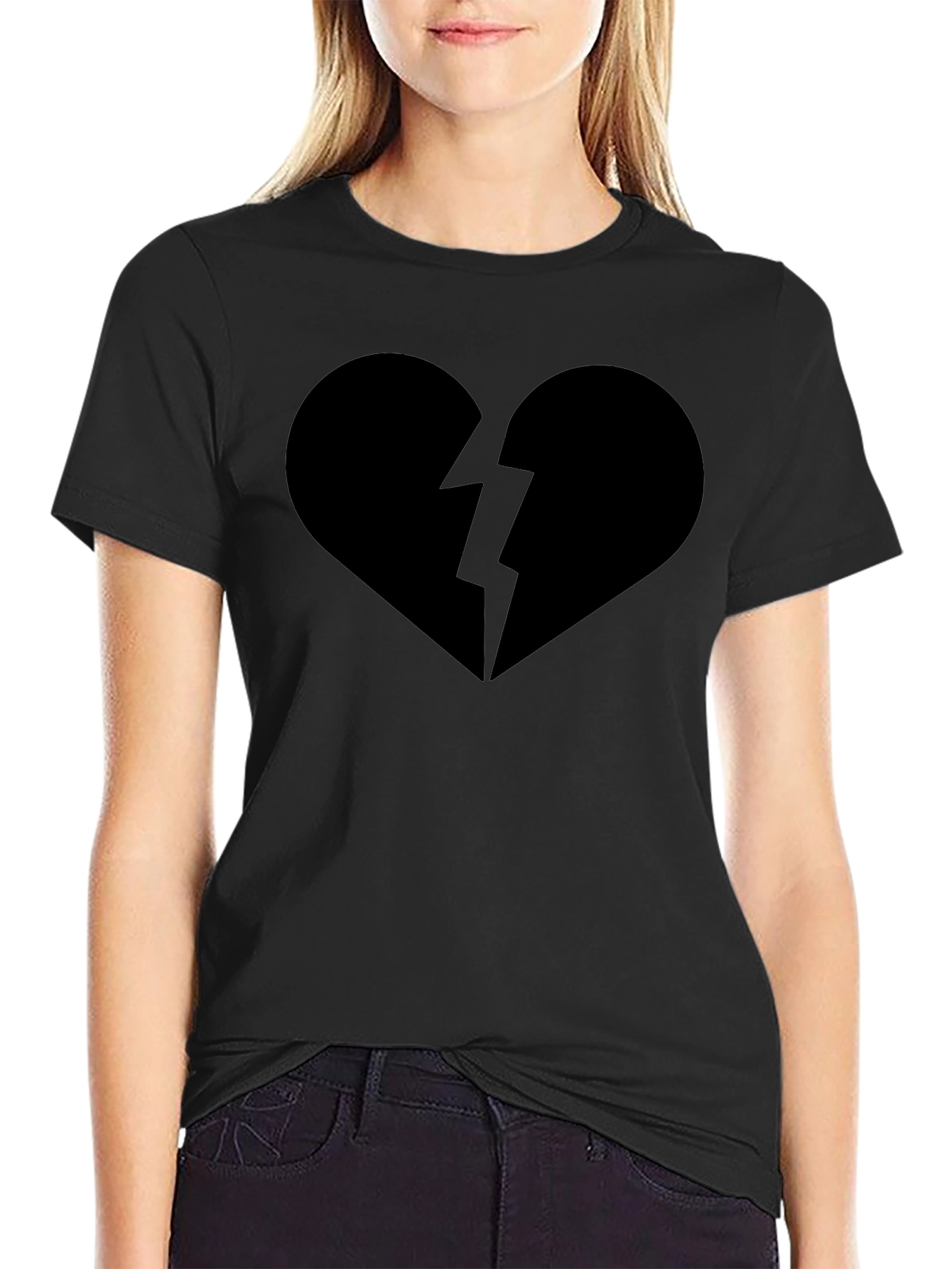 Broken Heart Graphic Tee - Casual Black T-Shirt