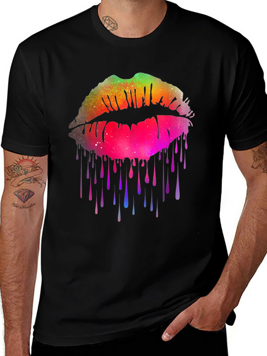 Colorful Lips Drip Graphic T-Shirt