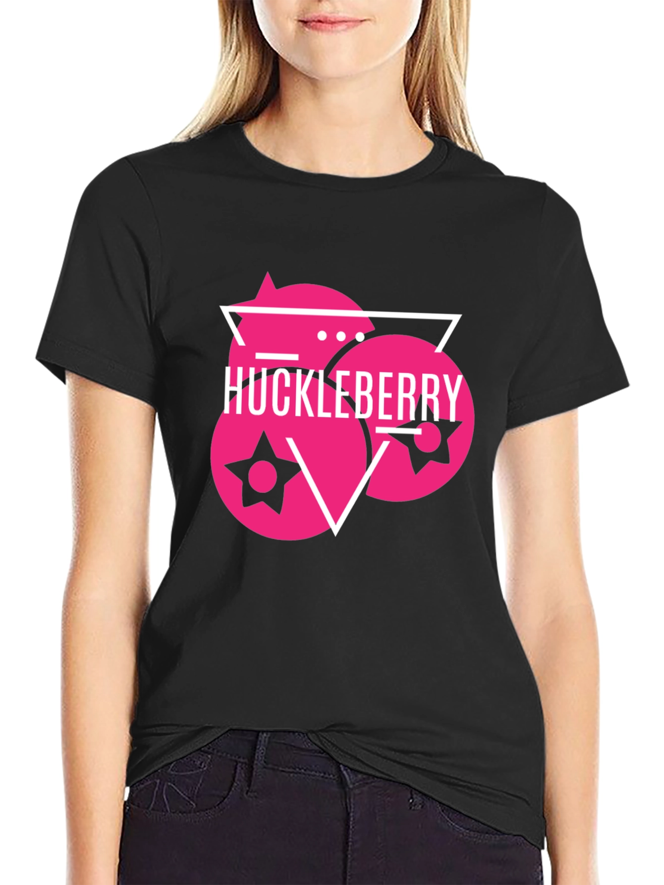 Huckleberry Black T-Shirt - Pink Berry Design