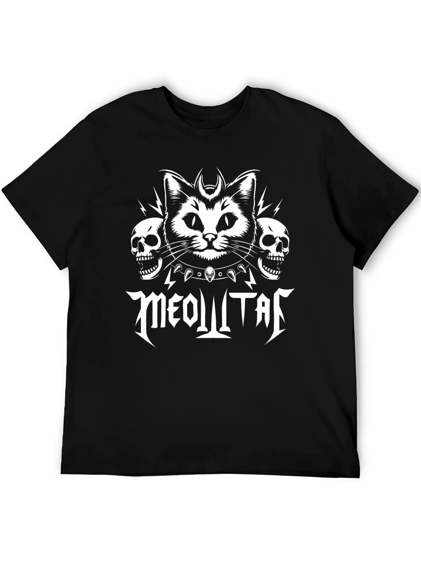 Meowtal T-Shirt: Gothic Cat & Skulls