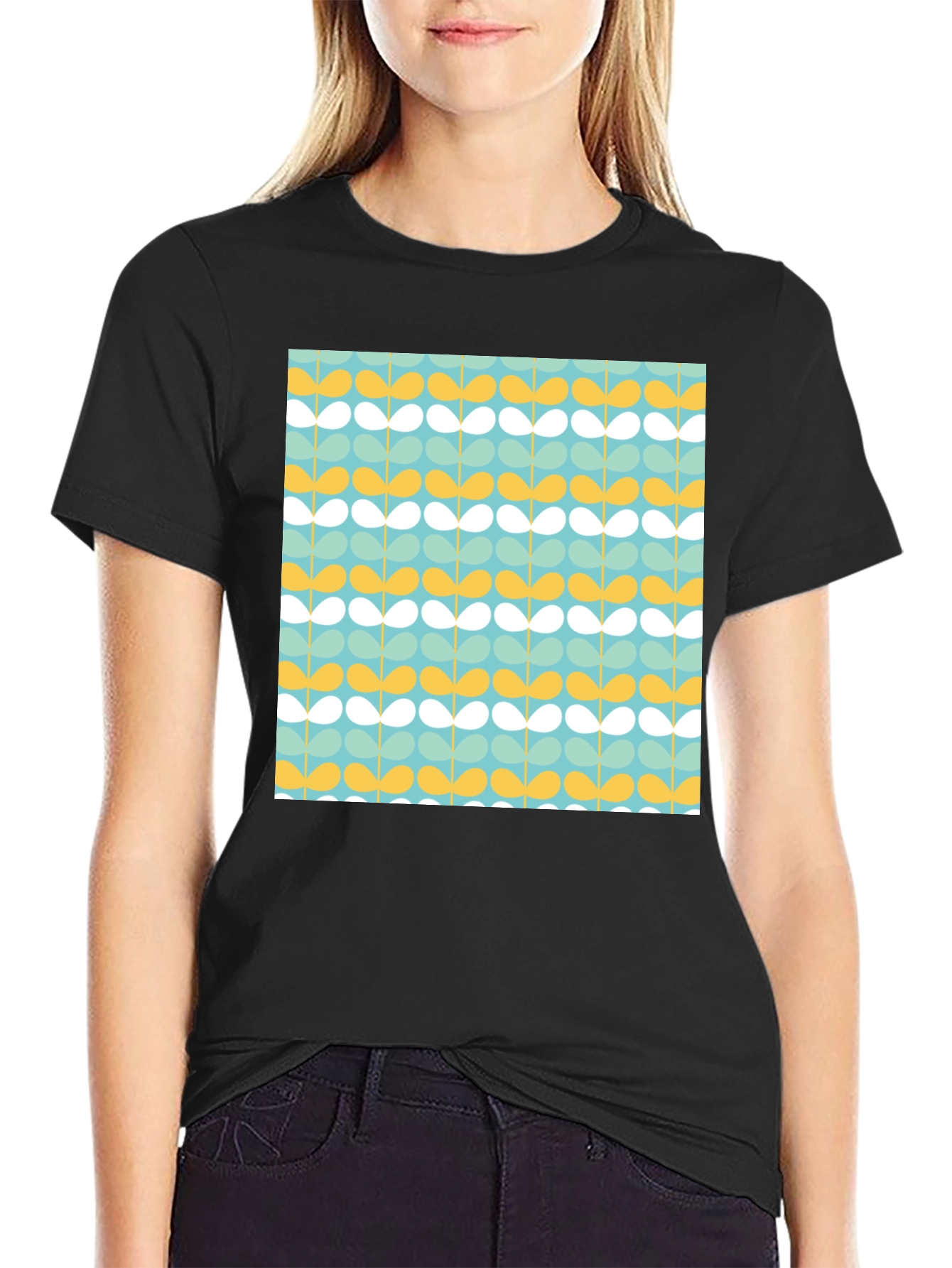 Retro Floral Pattern Black T-Shirt