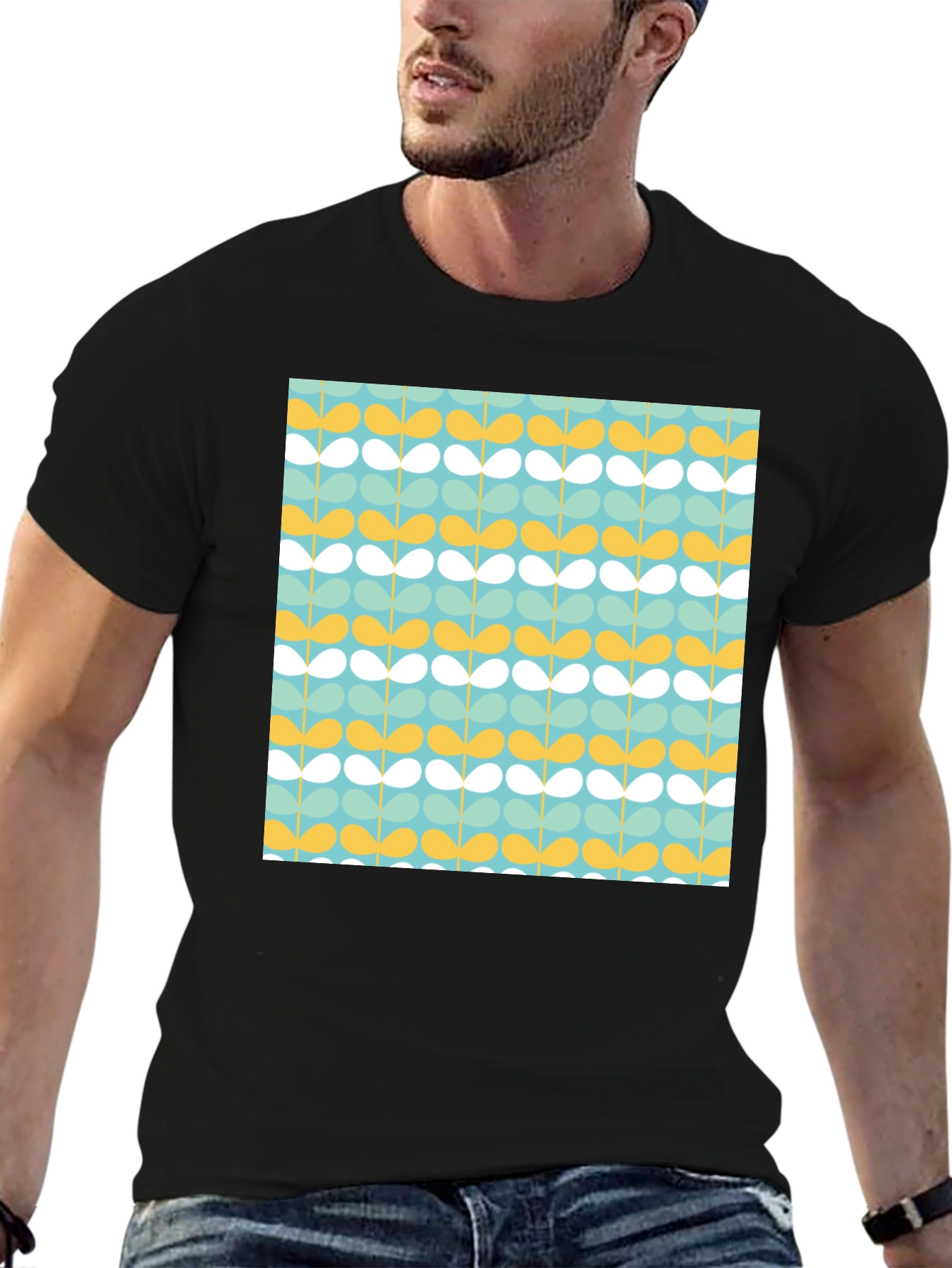 Retro Floral Pattern Black T-Shirt