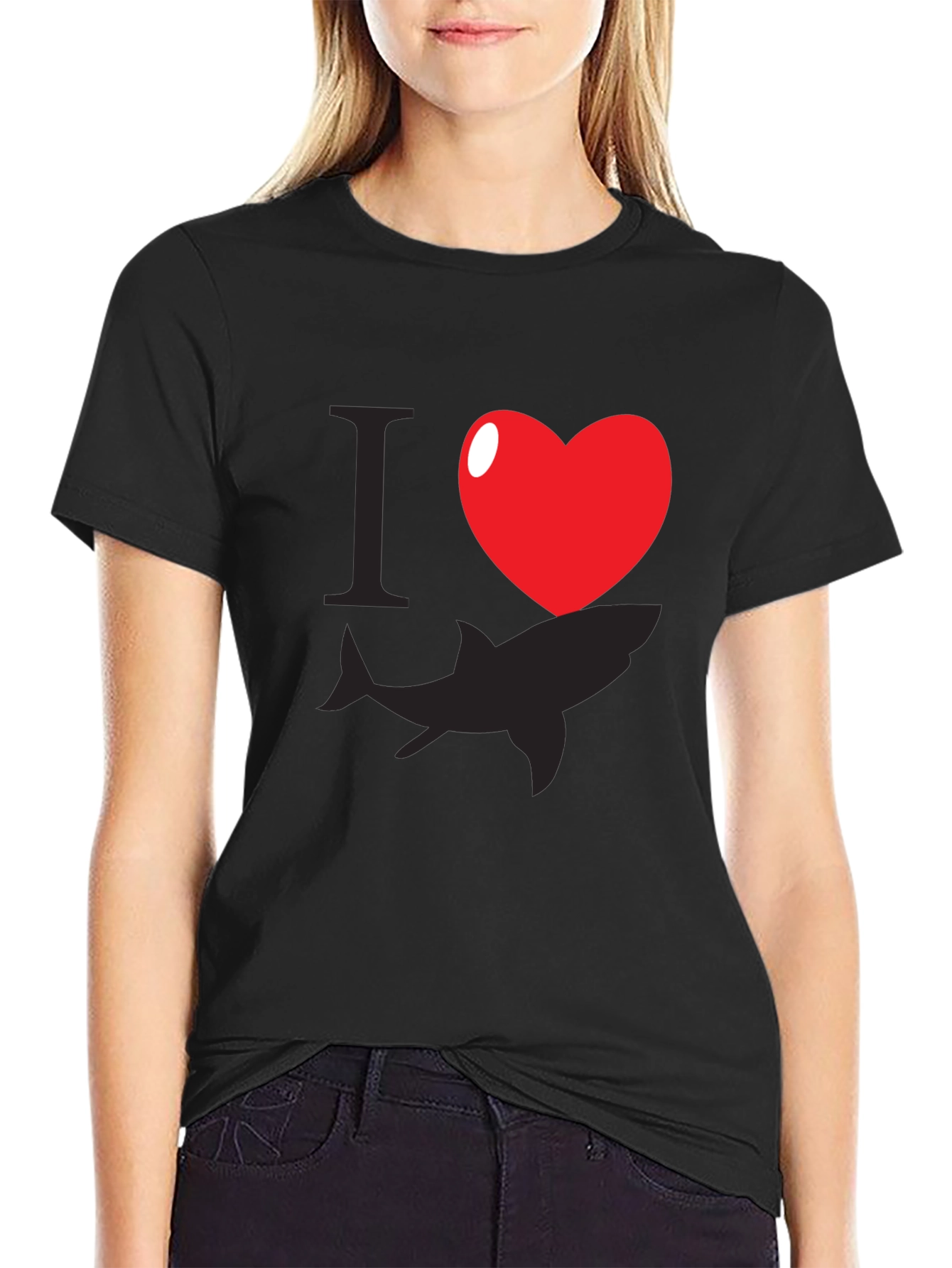 I Heart Sharks Graphic T-Shirt - Black Cotton Blend
