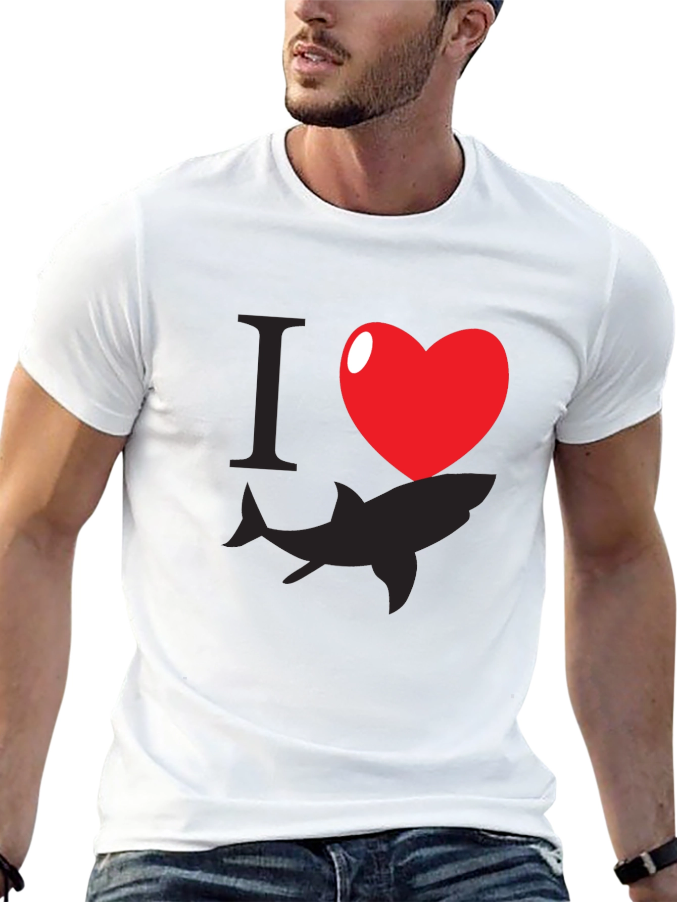 I Heart Sharks Graphic T-Shirt - Black Cotton Blend