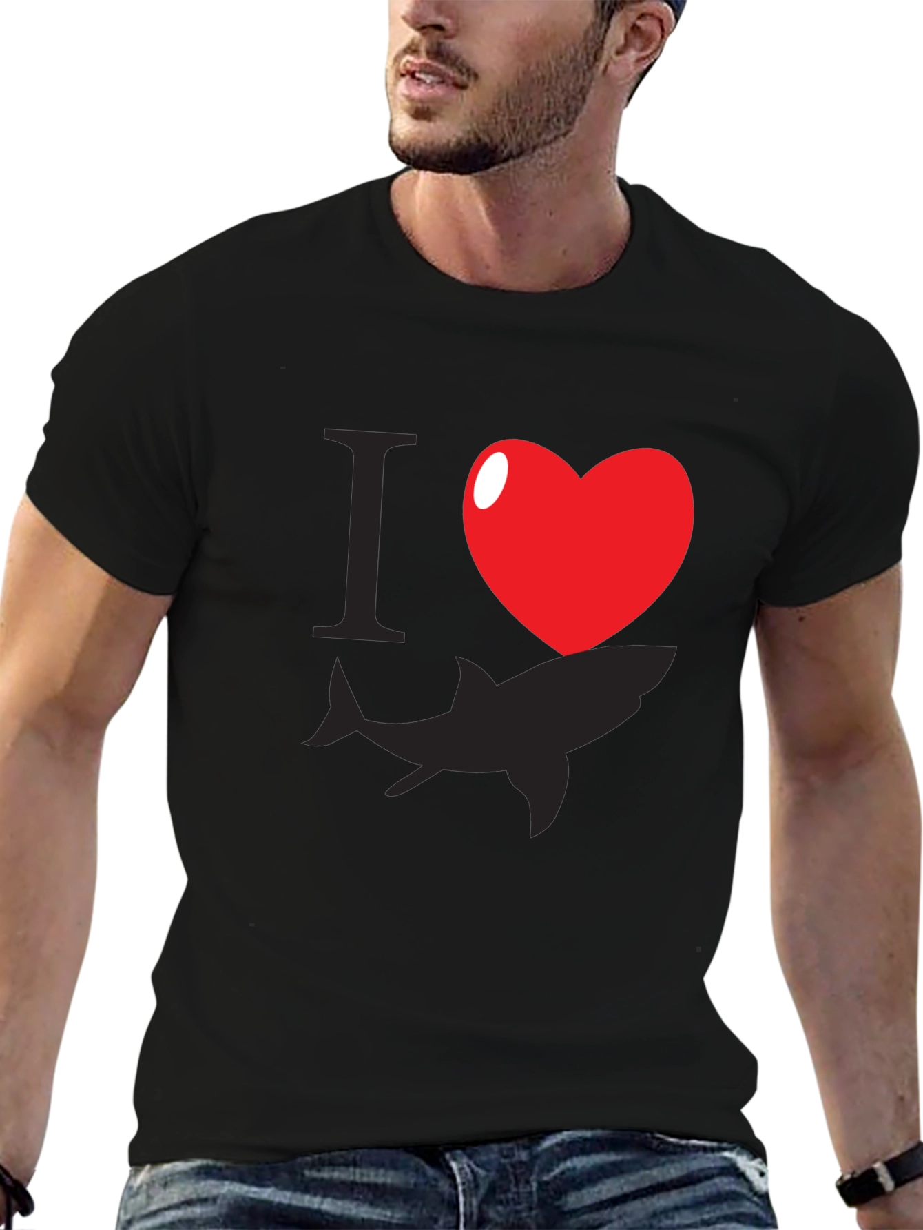 I Heart Sharks Graphic T-Shirt - Black Cotton Blend