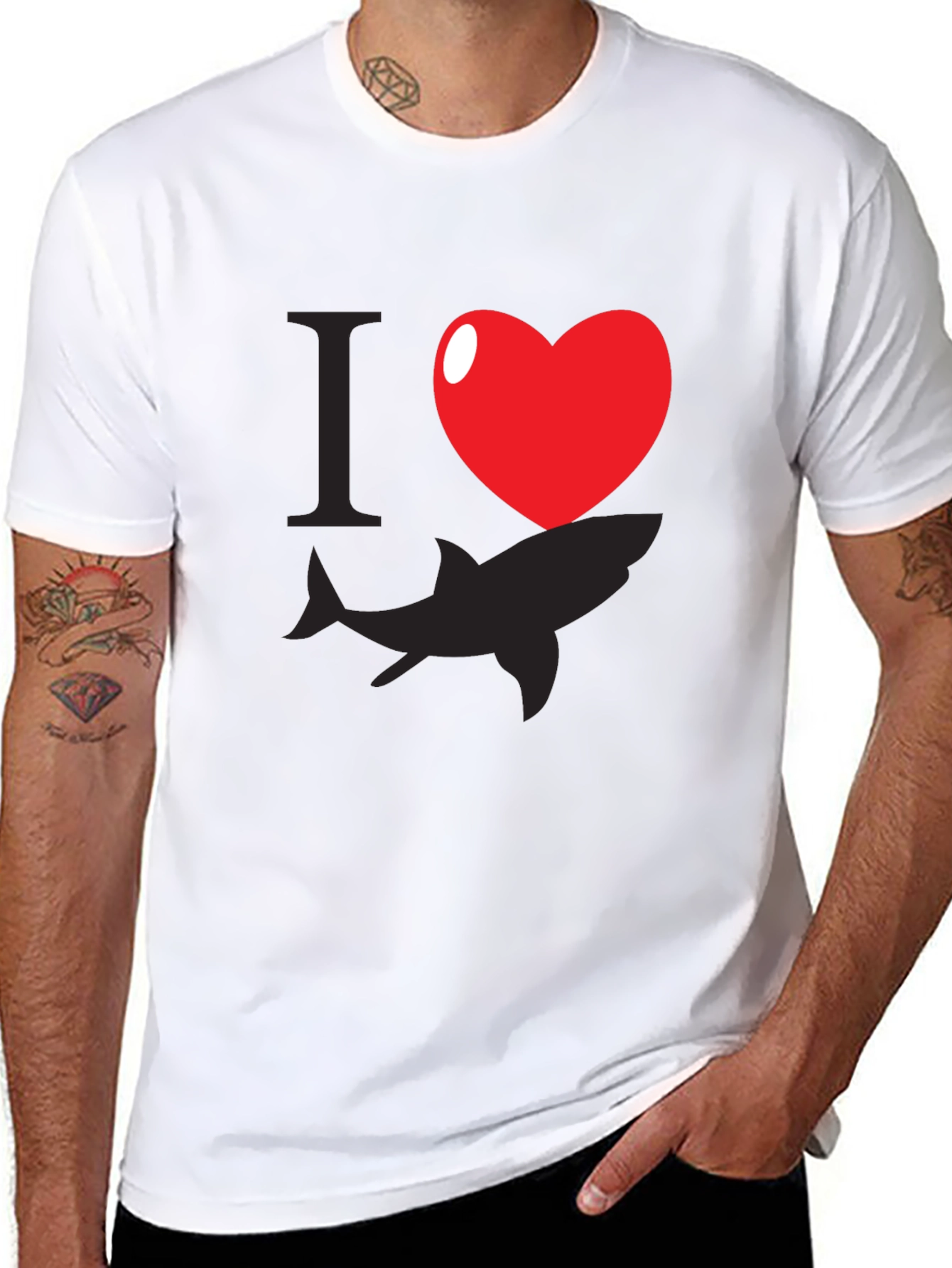 I Heart Sharks Graphic T-Shirt - Black Cotton Blend