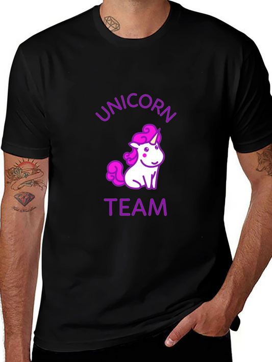 Unicorn Team Graphic Tee - Black Cotton Casual T-Shirt