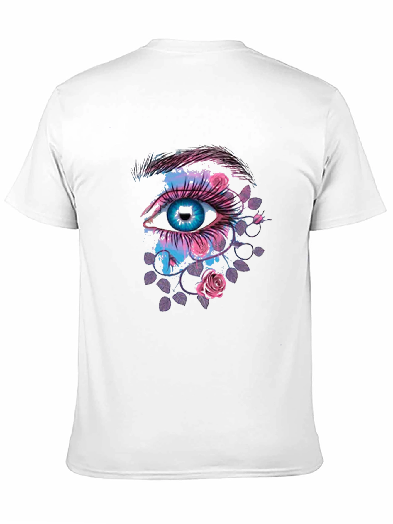 Eye and Roses Graphic Print Black T-Shirt
