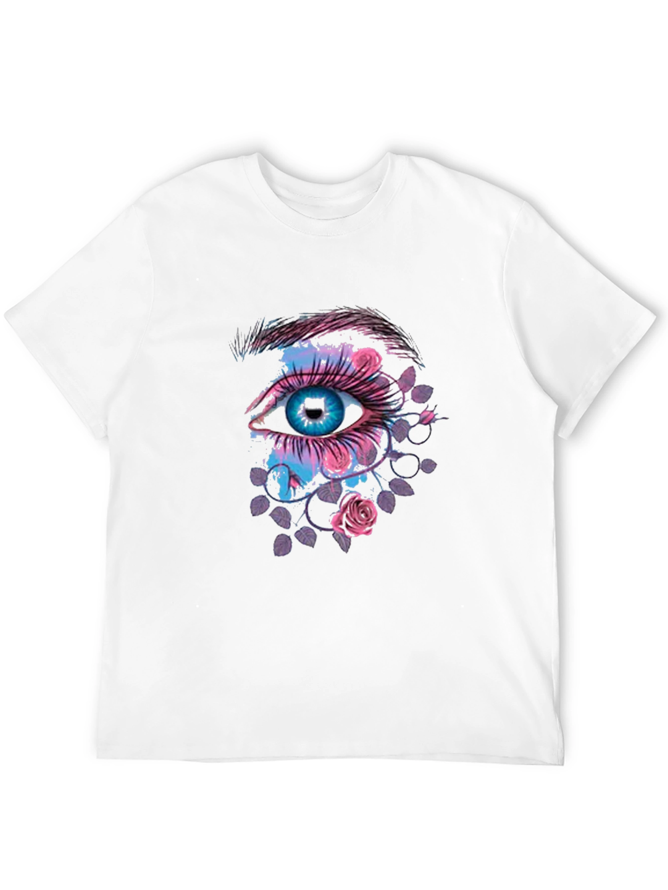 Eye and Roses Graphic Print Black T-Shirt