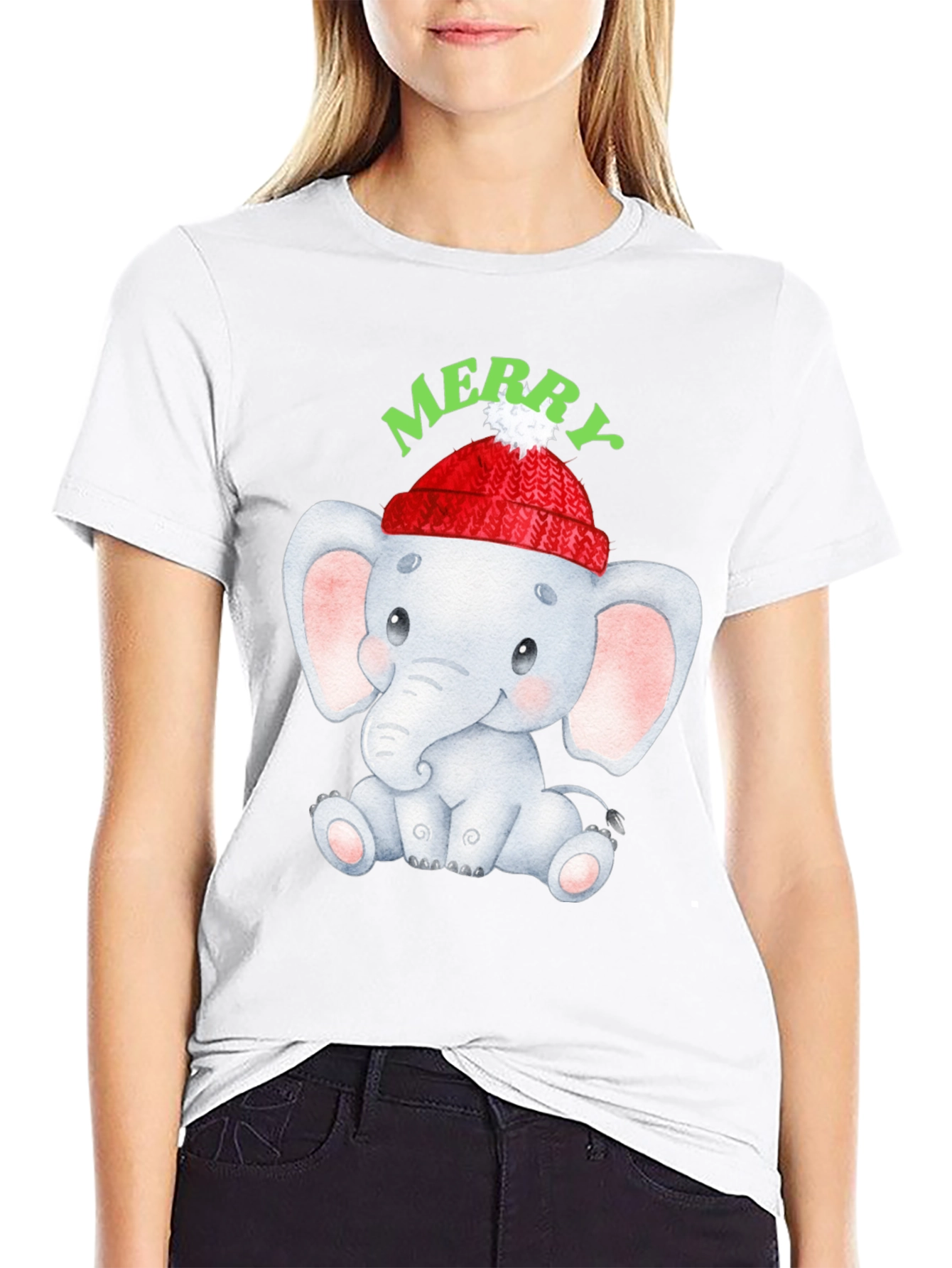 Cute Elephant Merry Christmas Graphic Tee