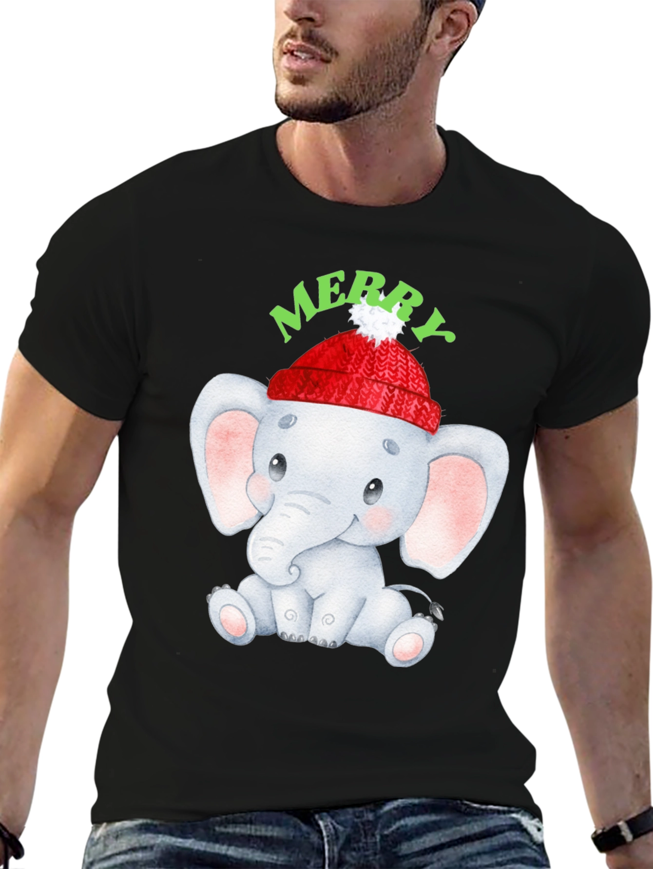 Cute Elephant Merry Christmas Graphic Tee