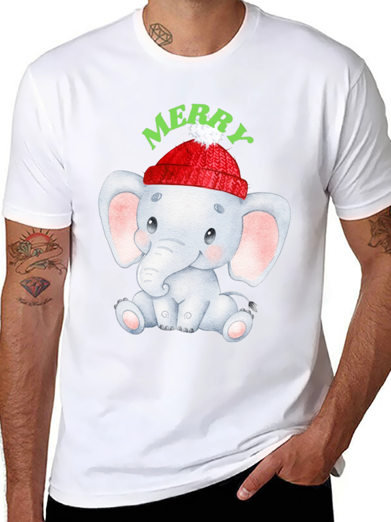 Cute Elephant Merry Christmas Graphic Tee